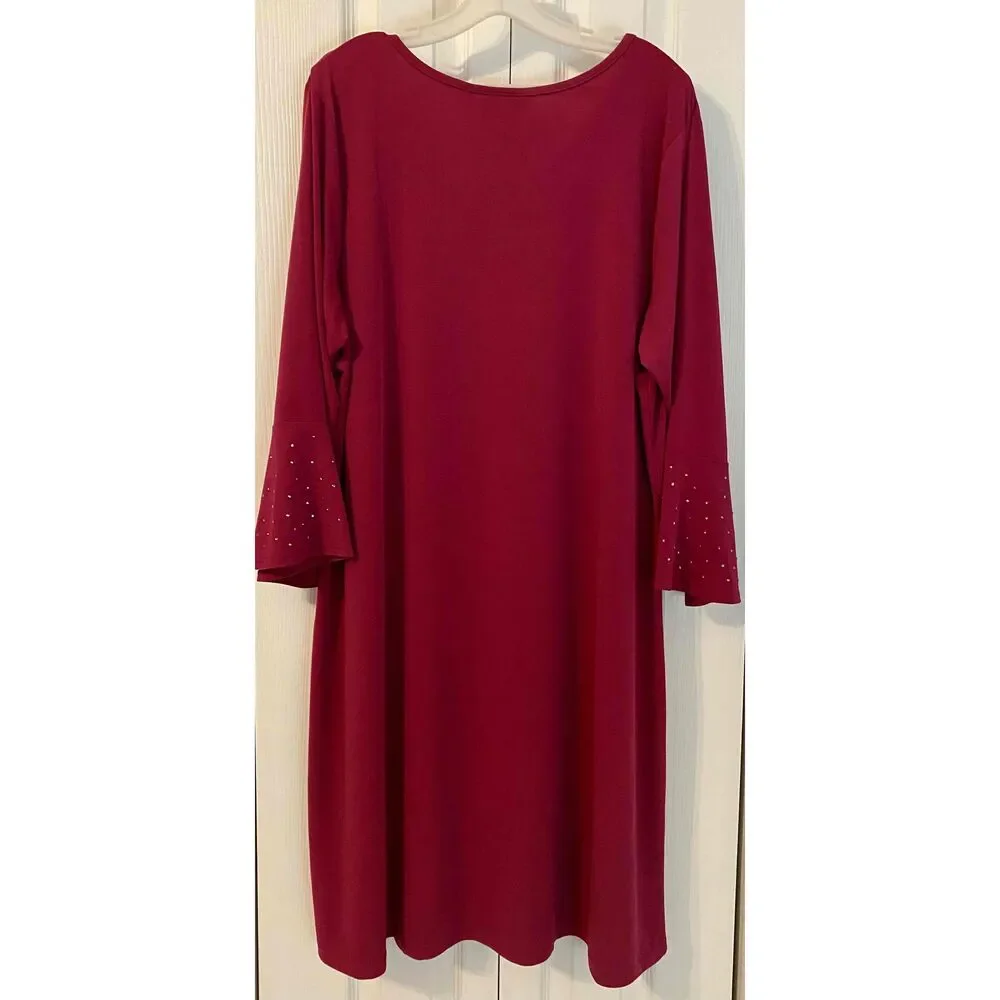 NWT Quacker Factory hot pink / Fuschia Embellished Dress Extra Large xl - Picture 2 of 5